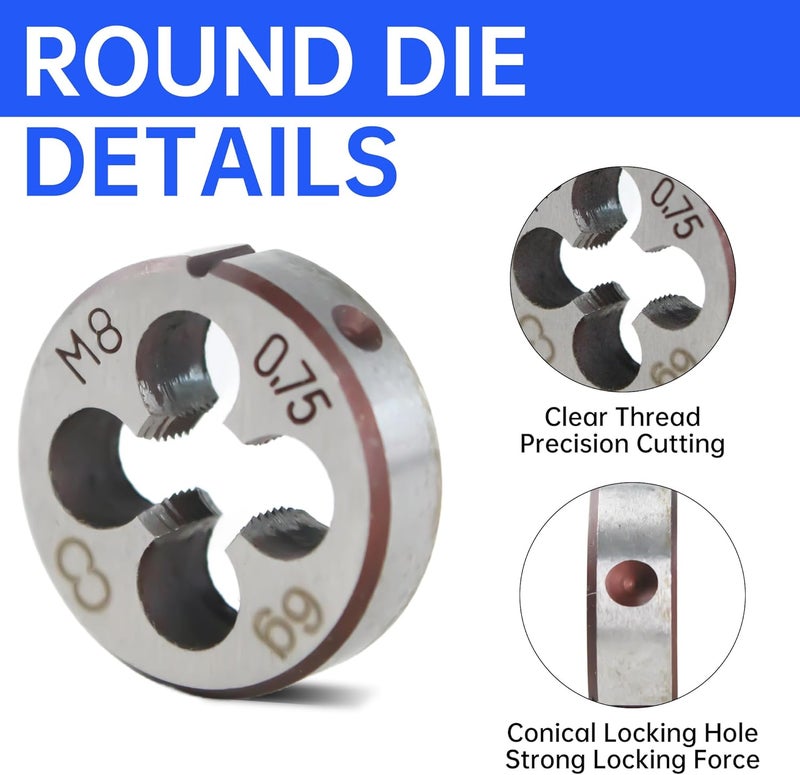 MCSDFN M8 x 0.75 Metric Tap and Die Set, M8 x 0.75mm High-speed Steel Machine Tap and Die Set, Right Hand Thread Tap and Round Thread Die - Image 4